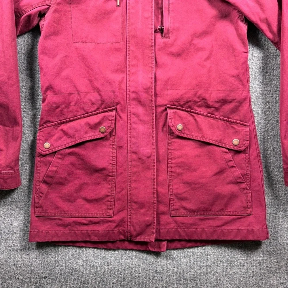 Duluth Trading Co Can-Do Canvas Coat‎ Womens Small Maroon Red Flannel Lined Hood
